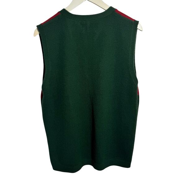 Chandler Hill Sweater Women L Green Red Argyle Gold Button Up Preppy Old Money - Picture 2 of 7